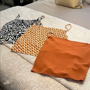 Stylish Women's Camisole Top Set - Black, Orange, and Geometric Print